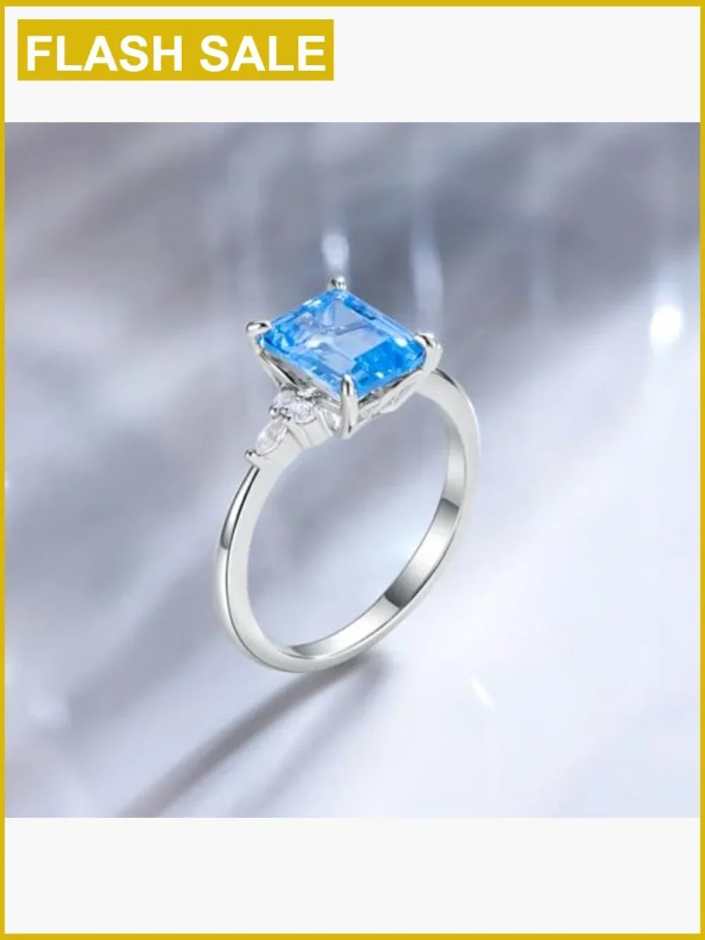 Emerald Cut Created Aquamarine Solitaire CZ Engagement Ring 3ct 925 Silver Size
